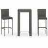 Bon marché ❤️ Topdeal Ensemble De Bar De Jardin 3 Pcs Et Coussins Résine Tressée Gris FF3064793_FR 🌟 -Table haute Boutique 59653242 1