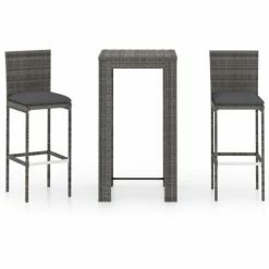 Bon marché ❤️ Topdeal Ensemble De Bar De Jardin 3 Pcs Et Coussins Résine Tressée Gris FF3064793_FR 🌟