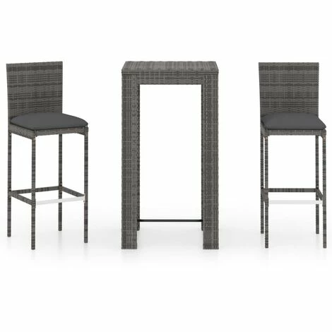 Bon marché ❤️ Topdeal Ensemble De Bar De Jardin 3 Pcs Et Coussins Résine Tressée Gris FF3064793_FR 🌟 3 Bon marché ❤️ Topdeal Ensemble De Bar De Jardin 3 Pcs Et Coussins Résine Tressée Gris FF3064793_FR 🌟
