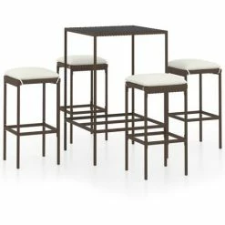 Tout neuf 🎁 Topdeal Meuble De Bar De Jardin 5 Pcs Et Coussins Résine Tressée Marron FF3064819_FR ❤️