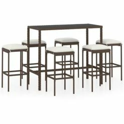 Budget 😉 Topdeal Meuble De Bar De Jardin 7 Pcs Et Coussins Résine Tressée Marron FF3064822_FR 😍