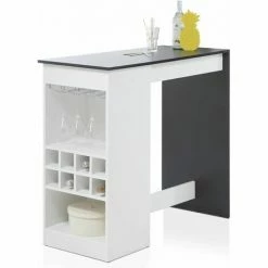 Grosses soldes 🎁 ALTOBUY BIM - Table Bar Multi-Rangement 115cm Blanche Et Effet Béton - Blanc 🎉