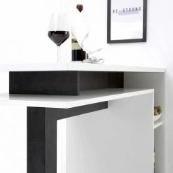 Top 10 ✔️ ALTOBUY PERGA - Table Bar Blanche Et Effet Béton Noir Avec Niches - Blanc 🥰 -Table haute Boutique 59824254 5