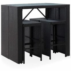 Top 10 🔔 NOVA Garden Bar Set 5 PCS Dans Polyrattan Et Verre Noire ✔️ -Table haute Boutique 59996648 2