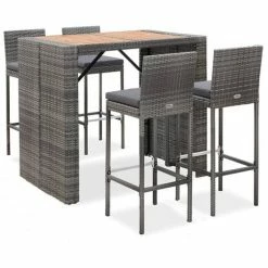 Bon marché 😉 Topdeal Ensemble De Bar 5 Pcs Résine Tressée Et Bois D'acacia Gris FF49565_FR 😉