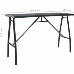 Offres 🛒 Topdeal Table De Bar De Jardin Noir 180x60x110 Cm Verre Trempé FF48122_FR 🎉 -Table haute Boutique 60371975 5