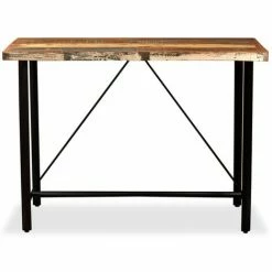 Offres 👍 INLIFE Ensemble De Bar 5 Pcs Bois Massif Recyclé Et Cuir Véritable 😉 -Table haute Boutique 60598681 3