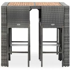 Bon marché 🤩 INLIFE Ensemble De Bar 5 Pcs Résine Tressée Et Bois D'acacia Gris 😀 -Table haute Boutique 60598954 3