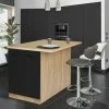Vente flash 🔔 IDMARKET Ilot Central IVO 120 Cm Bois Façon Hêtre Portes Noires Avec Plan De Travail 😉 -Table haute Boutique 60618053 1