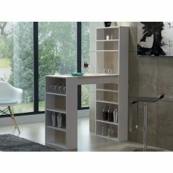 Coupon 👏 VENTE-UNIQUE.COM Meuble De Bar Avec Rangements - MDF - Naturel Et Blanc - SKARN - Naturel Clair, Blanc 👍 -Table haute Boutique 60631656 2