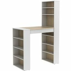 Coupon 👏 VENTE-UNIQUE.COM Meuble De Bar Avec Rangements - MDF - Naturel Et Blanc - SKARN - Naturel Clair, Blanc 👍 -Table haute Boutique 60631656 3