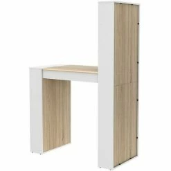 Coupon 👏 VENTE-UNIQUE.COM Meuble De Bar Avec Rangements - MDF - Naturel Et Blanc - SKARN - Naturel Clair, Blanc 👍 -Table haute Boutique 60631656 4