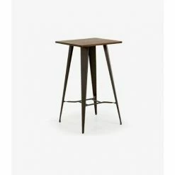 Coupon 🛒 Table Haute En Acier Et Bois De Bambou Massif - Longueur 60 X Profondeur 60 X Hauteur 104 Cm -PEGANE- 🧨