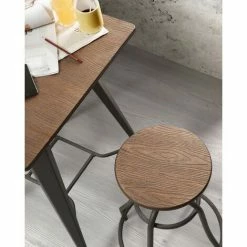 Coupon 🛒 Table Haute En Acier Et Bois De Bambou Massif - Longueur 60 X Profondeur 60 X Hauteur 104 Cm -PEGANE- 🧨 -Table haute Boutique 60661953 4