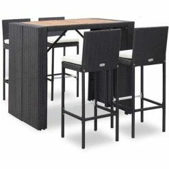 Bon marché 👍 NOVA Garden Bar Set 5 PC Ensemble De Bar 5 Pcs Résine Tressée Et Bois D'acacia Noir ✔️