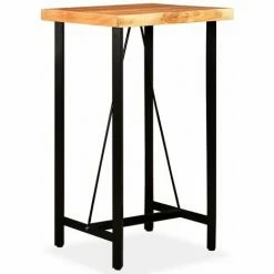 Budget 💯 NOVA Ensemble De Table De Bar Avec Tabouret En Bois Massif Acacia En Cuir Réel Et Toile Diverses Pièces Ensemble De Bar 3 Pcs Bois D'acacia Cuir Véritable Et Toile 🎁 -Table haute Boutique 60890257 3