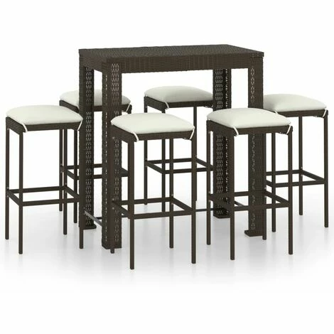 Bon marché 🔥 FIMEI Meuble De Bar De Jardin 7 Pcs Et Coussins Résine Tressée Marron 🛒 4 Bon marché 🔥 FIMEI Meuble De Bar De Jardin 7 Pcs Et Coussins Résine Tressée Marron 🛒 – Image 2