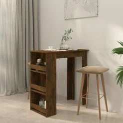 Grosses soldes 🔥 FIMEI Table De Bar Et étagère De Rangement Chêne Fumé 102x50x103,5 Cm 🎁 -Table haute Boutique 60970302 3