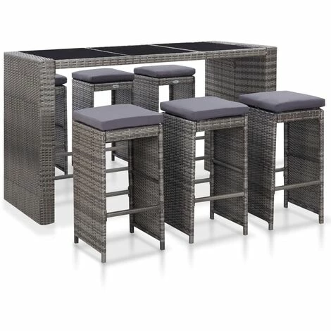 Sortie 🔥 FIMEI Meuble De Bar De Jardin 7 Pcs Et Coussins Résine Tressée Gris 🎉 3 Sortie 🔥 FIMEI Meuble De Bar De Jardin 7 Pcs Et Coussins Résine Tressée Gris 🎉