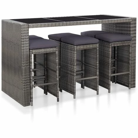 Sortie 🔥 FIMEI Meuble De Bar De Jardin 7 Pcs Et Coussins Résine Tressée Gris 🎉 4 Sortie 🔥 FIMEI Meuble De Bar De Jardin 7 Pcs Et Coussins Résine Tressée Gris 🎉 – Image 2
