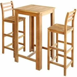 Meilleure affaire ✨ SUPERMARKET Table Et Chaises De Bar Bois D'Acacia Massif 3 Pcs 👏