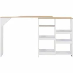 Coupon 💯 SUPERMARKET Table De Bar Avec Tablette Amovible 138x40x120 Cm Blanc Et Naturel ✔️ -Table haute Boutique 61304277 3