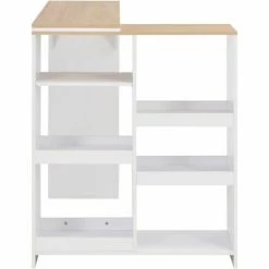 Coupon 💯 SUPERMARKET Table De Bar Avec Tablette Amovible 138x40x120 Cm Blanc Et Naturel ✔️ -Table haute Boutique 61304277 4