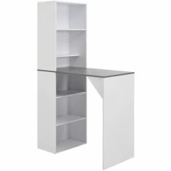 Meilleure affaire 👏 SUPERMARKET Table De Bar Avec Armoire 115x59x200 Cm Blanc Et Gris 🔥
