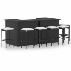 Meilleure affaire 🔥 FIMEI Meuble De Bar De Jardin 8 Pcs Avec Coussins Résine Tressée Noir 🤩