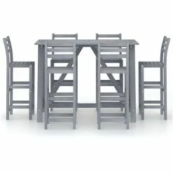 Le moins cher 🎉 FIMEI Ensemble De Bar D'extérieur 7 Pcs Gris Bois D'acacia Massif 🛒 -Table haute Boutique 61380415 3