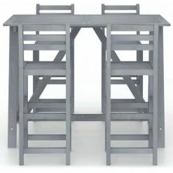 Sortie 😉 FIMEI Ensemble De Bar D'extérieur 5 Pcs Gris Bois D'acacia Massif 👏 -Table haute Boutique 61380417 3