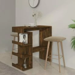 Remise 🥰 FIMEI Table De Bar Et étagère De Rangement Chêne Fumé 100x50x101,5 Cm 🛒