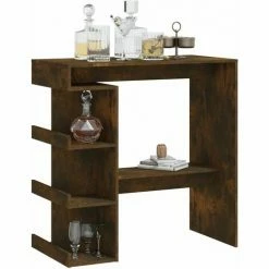 Remise 🥰 FIMEI Table De Bar Et étagère De Rangement Chêne Fumé 100x50x101,5 Cm 🛒 10 Remise 🥰 FIMEI Table De Bar Et étagère De Rangement Chêne Fumé 100x50x101,5 Cm 🛒 -Table haute Boutique 61382156 4
