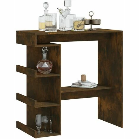 Remise 🥰 FIMEI Table De Bar Et étagère De Rangement Chêne Fumé 100x50x101,5 Cm 🛒 6 Remise 🥰 FIMEI Table De Bar Et étagère De Rangement Chêne Fumé 100x50x101,5 Cm 🛒 – Image 4