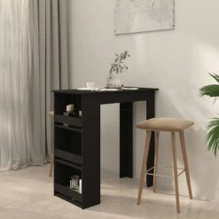 Offres 🥰 FIMEI Table De Bar Avec Rangement Noir 102x50x103,5 Cm Aggloméré 👏 -Table haute Boutique 61382415 4