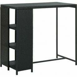 Le moins cher ⭐ SUPERMARKET Table De Bar Avec Rangement Noir 120x60x110 Cm Résine Tressée SUHB-313476 🥰
