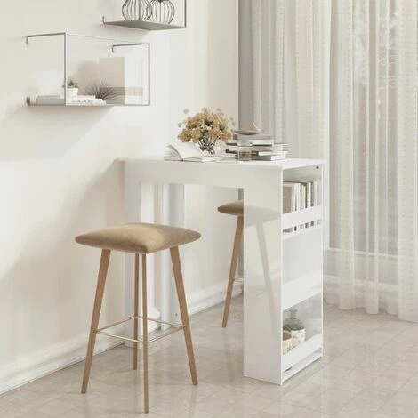 De gros 🔥 SUPERMARKET Table De Bar étagère De Rangement Blanc Brillant 102x50x103,5cm 🎁 3 De gros 🔥 SUPERMARKET Table De Bar étagère De Rangement Blanc Brillant 102x50x103,5cm 🎁