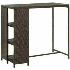 Le moins cher 💯 SUPERMARKET Table De Bar Avec Rangement Marron 120x60x110 Cm Résine Tressée 🔔