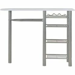 Coupon ⭐ SUPERMARKET Ensemble De Bar Avec étagères 3 Pcs Bois Et Acier Blanc ✨ -Table haute Boutique 63677338 4