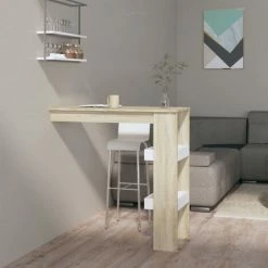 De gros ⭐ VidaXL Table De Bar Murale Blanc Et Chêne Sonoma 102x45x103,5 Cm Bois - Beige ❤️