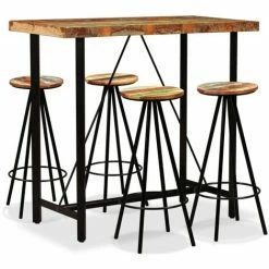 Les meilleures critiques de ❤️ FUHUIDATRADING Ensemble De Bar 5 Pcs Bois De Récupération Massif 👏
