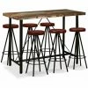 Acheter ⭐ FUHUIDATRADING Ensemble De Bar 7 Pcs Bois Massif Recyclé Et Cuir Véritable 😍 -Table haute Boutique 64520051 1