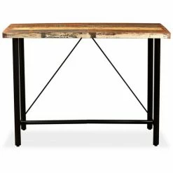 Acheter ⭐ FUHUIDATRADING Ensemble De Bar 7 Pcs Bois Massif Recyclé Et Cuir Véritable 😍 -Table haute Boutique 64520051 3