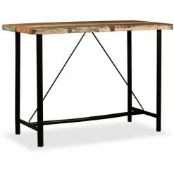 Acheter ⭐ FUHUIDATRADING Ensemble De Bar 7 Pcs Bois Massif Recyclé Et Cuir Véritable 😍 -Table haute Boutique 64520051 4