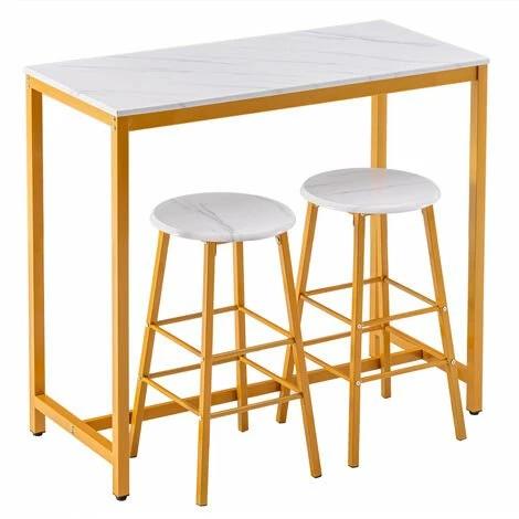 Vente flash 🤩 TALKEACH 100*45*92 Cm Table De Bar Simple En Marbre PVC Tabouret De Bar Rond Peinture Dorée (une Table Et Deux Tabourets) Blanc 🥰 3 Vente flash 🤩 TALKEACH 100*45*92 Cm Table De Bar Simple En Marbre PVC Tabouret De Bar Rond Peinture Dorée (une Table Et Deux Tabourets) Blanc 🥰