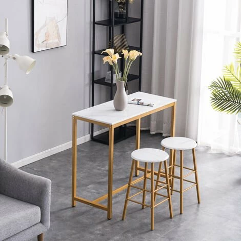 Vente flash 🤩 TALKEACH 100*45*92 Cm Table De Bar Simple En Marbre PVC Tabouret De Bar Rond Peinture Dorée (une Table Et Deux Tabourets) Blanc 🥰 4 Vente flash 🤩 TALKEACH 100*45*92 Cm Table De Bar Simple En Marbre PVC Tabouret De Bar Rond Peinture Dorée (une Table Et Deux Tabourets) Blanc 🥰 – Image 2