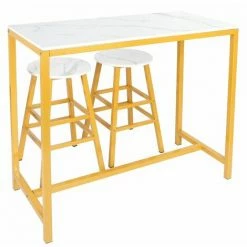 Sortie ⭐ ONEVAN Table De Bar Stylisée Avec 2 Tabourets Ensemble De Meubles Modernes Simples Pour Cuisine Salle De Jeux Salon 💯 -Table haute Boutique 64902116 2