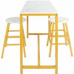 Sortie ⭐ ONEVAN Table De Bar Stylisée Avec 2 Tabourets Ensemble De Meubles Modernes Simples Pour Cuisine Salle De Jeux Salon 💯 -Table haute Boutique 64902116 3