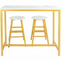 Sortie ⭐ ONEVAN Table De Bar Stylisée Avec 2 Tabourets Ensemble De Meubles Modernes Simples Pour Cuisine Salle De Jeux Salon 💯 -Table haute Boutique 64902116 4