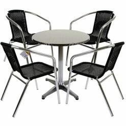 Bon marché 🔥 BATHRINS®Table Mange Debout En Aluminium Diamètre 60cm Hauteur Réglable 70 Ou 110cm Argent 🎁 -Table haute Boutique 65441026 4